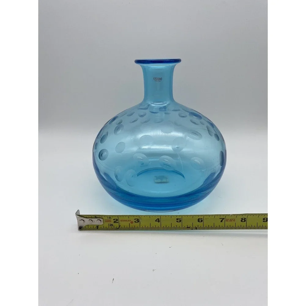 Crate & Barrel Light BlueGlass Vase Krosno Poland Morocco Thumb Print 8